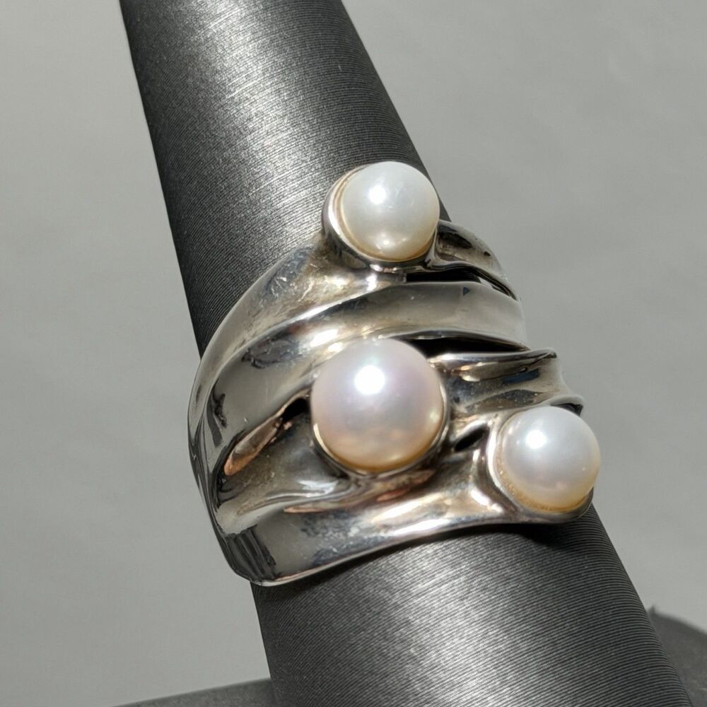 Hagit Gorali Israel Size 9 Sterling Silver Pearl Ring